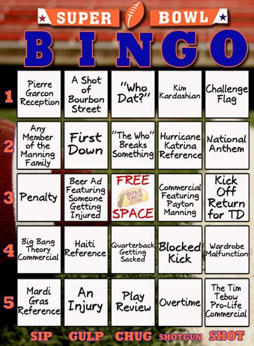 super bowl bingo